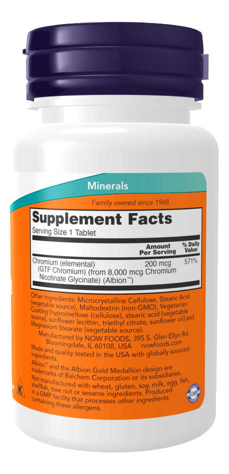 Cromo Gtf 200mcg Now Foods 100 Tablets Importado - Imagem 2