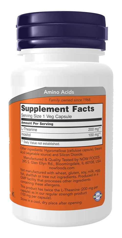 L-teanina 200mg Now Foods L-theanine 60 Veg Caps 5un - Imagem 4