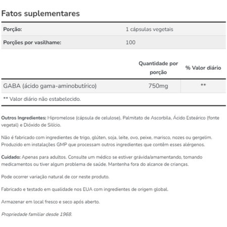 Ácido Gaba 750mg 100 Veg Cáps Importado 5un Now Foods - Imagem 5
