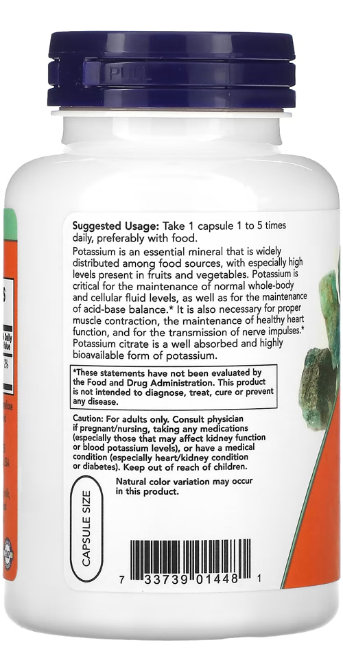 Citrato De Potássio 99mg Now Foods 180veg Caps Importado Eua - Imagem 3