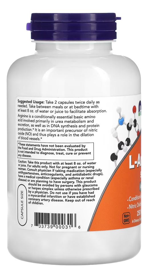 L-arginina 500mg Now Foods 250 Cáps + Porta Cápsulas - Imagem 3