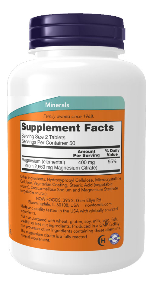 Citrato De Magnésio 200mg Now Foods 250 Tab Importado - Imagem 2