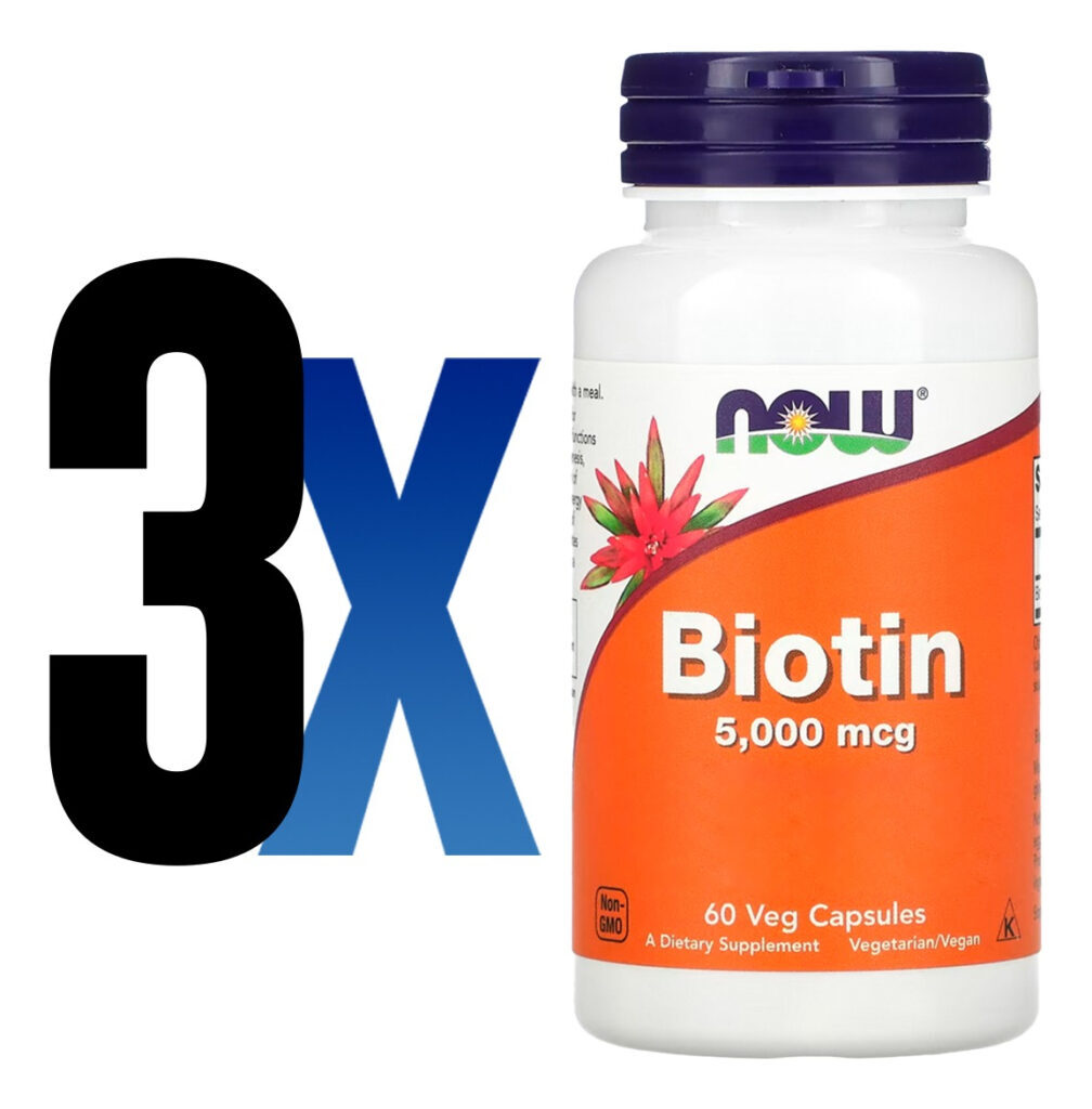 Biotina 5000mcg 60 Veg Cáps Importado 3un Now Foods - Imagem 2