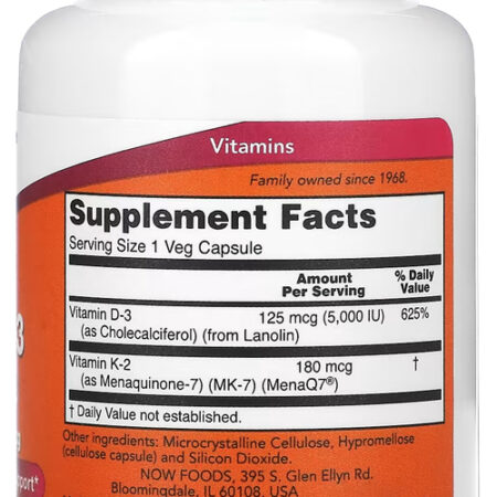 Mega D-3 5000iu E Mk-7 180mcg Now Foods 60 Veg Caps 5un - Imagem 4