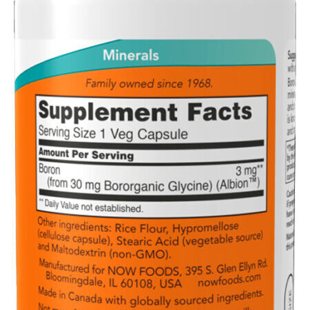 Boron 3mg Now Foods 100 Cápsulas Importado - Imagem 2