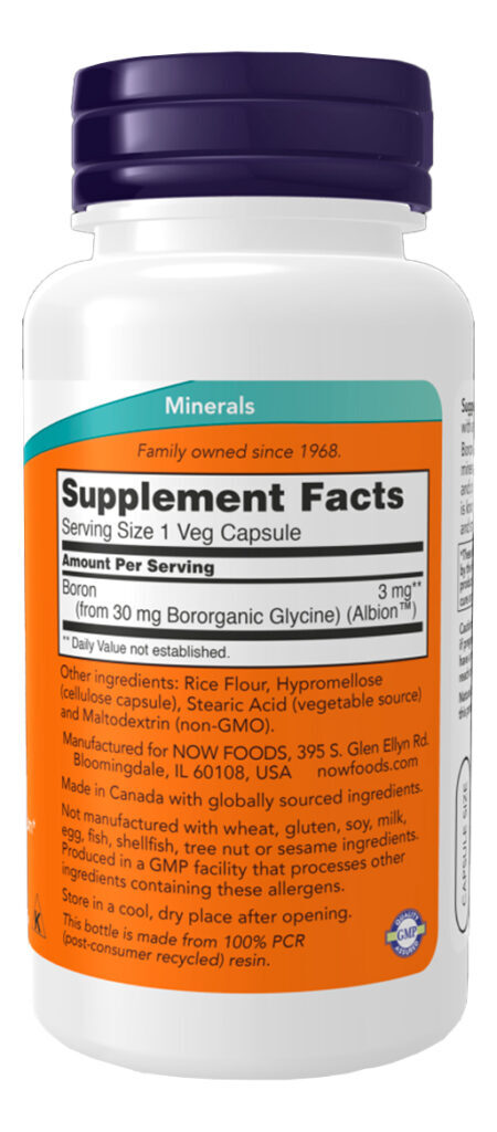 Boron 3mg Now Foods 100 Cápsulas Importado - Imagem 2