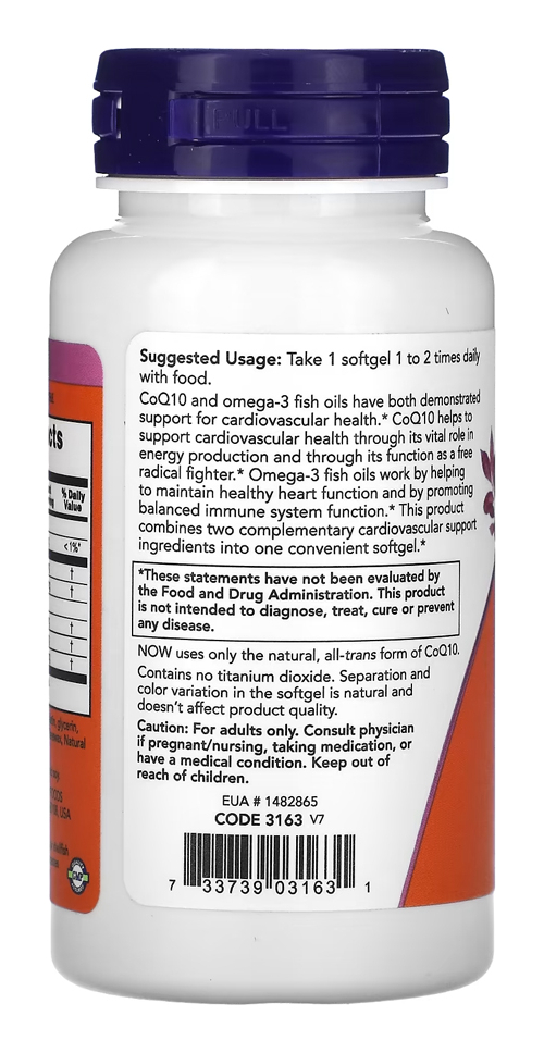 Coenzima Coq10 60mg E Omega-3 Now Foods 60soft Importado - Imagem 3