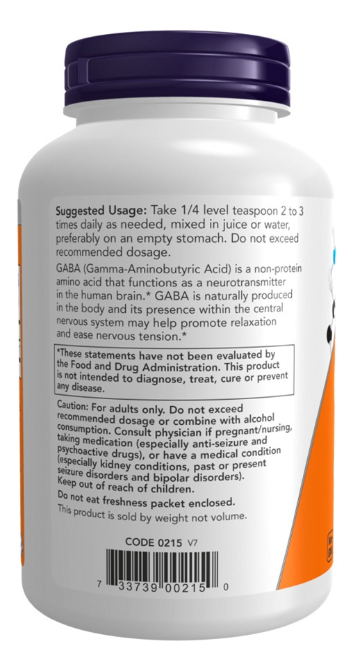 Gaba Pó Puro Now Foods 170g Produto + Porta Cápsulas - Imagem 3