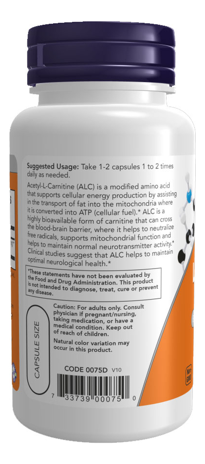 Acetil L-carnitina 500mg Now Foods 50veg Caps Importado 3un - Imagem 4