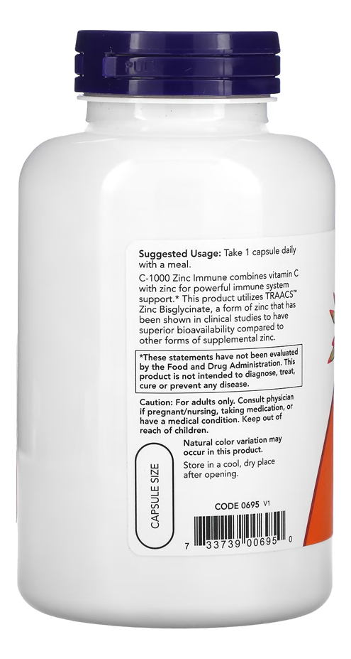 Zinco Imune E Vitamina C Now Foods 180veg Caps Importado 5un - Imagem 4