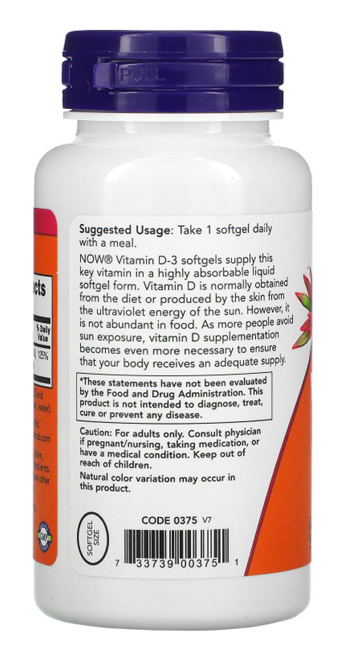 Vitamina D3 1.000ui Now Foods Vit D-3 360 Softgels 4un - Imagem 5