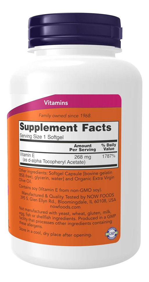 Vitamina E-400 Now Foods D-alfa Tocoferol 250s Importado 3un - Imagem 3