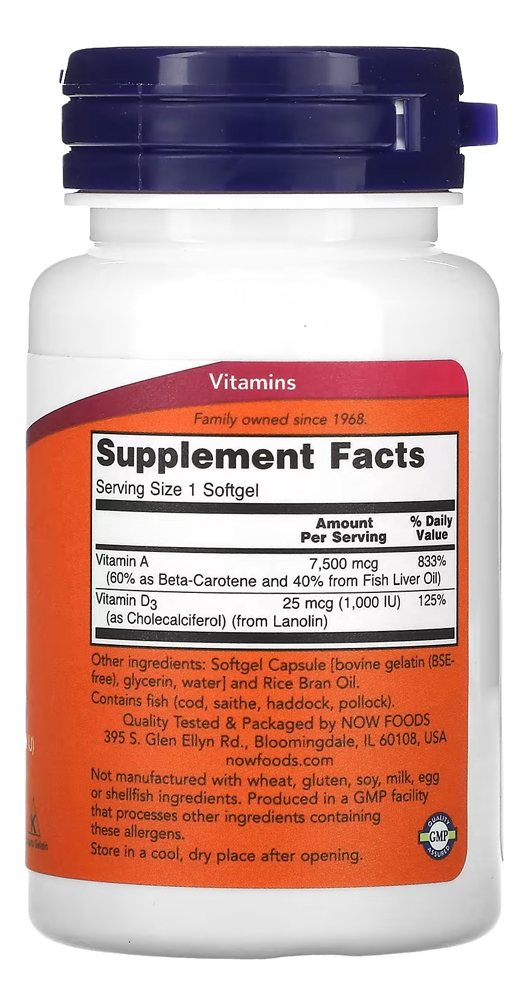 Ultra Vitamina A E D-3 Now Foods 100soft Importado 5un