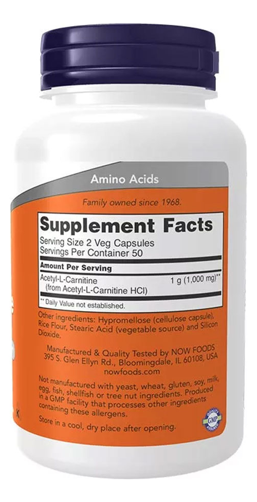 Acetil L-carnitina 500mg Now Foods 100 Vegcaps 2un - Imagem 4