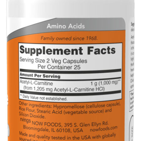 Acetil L-carnitina 500mg Now Foods 50veg Caps Importado - Imagem 2