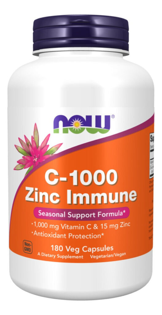 Zinco Vitamina C 1000 Zinc Immune Now Foods 1000mg 180 Cáps Sabor Sem Sabor