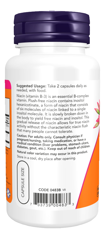 Niacina 250mg Now Foods Flush-free 90 Cápsula Importado - Imagem 3