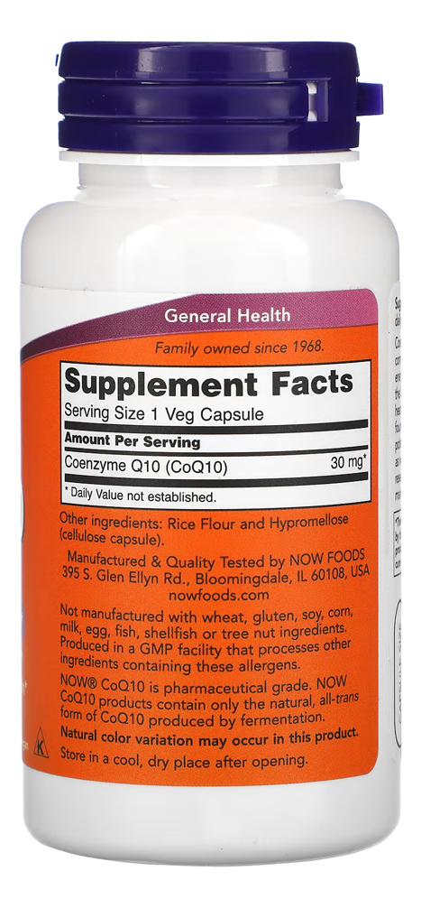 Coenzima Coq10 30mg Now Foods 120 Veg Cáps Importado - Imagem 2