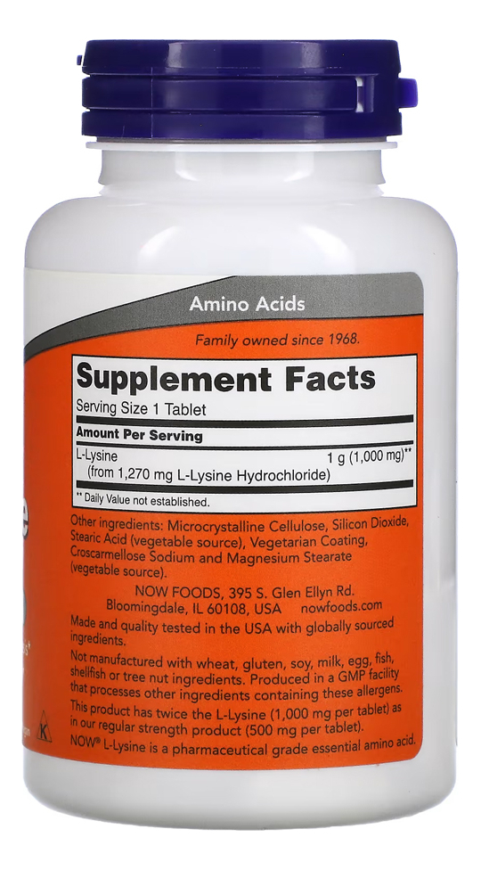 L Lisina 1000mg Now Foods 100 Tablets + Porta Cápsulas - Imagem 2
