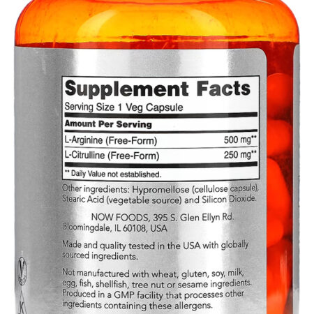Arginina 500mg E Citrulina 120cáps Importado 4un Now Foods - Imagem 3