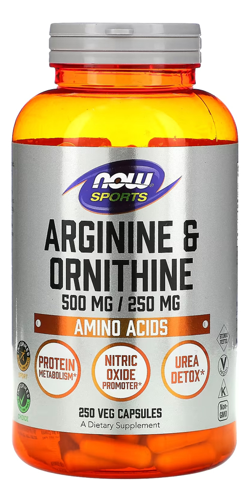 Arginina Ornitina 500mg/250mg Now Foods 250cap Importado