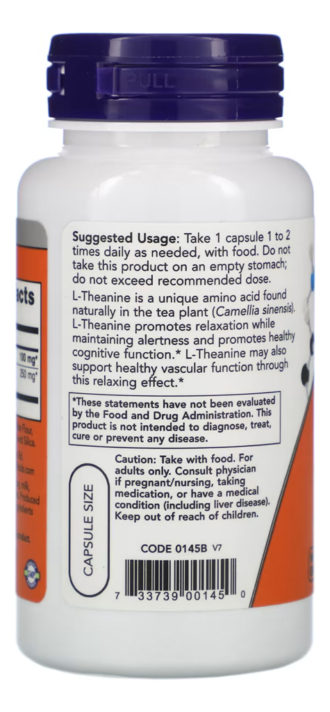 L-theanine Teanina 100mg Now Foods 90 Cáps + Porta Cápsulas - Imagem 3
