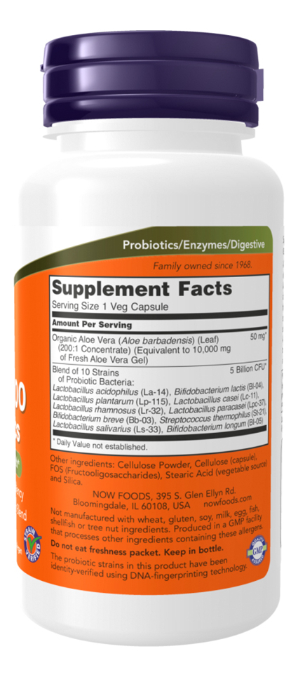 Aloe Vera 10000mg Probióticos 60cáps Importado 2un Now Foods - Imagem 3