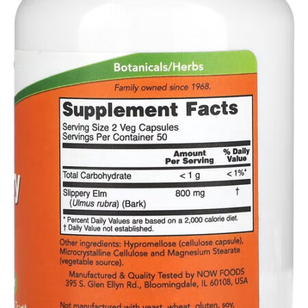Ulmus Rubra 400mg Now Foods 100 Cáps + Porta Cápsulas - Imagem 2