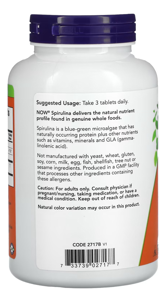 Spirulina 1000 Mg Now Foods 240 Tablets Importado 3un - Imagem 4