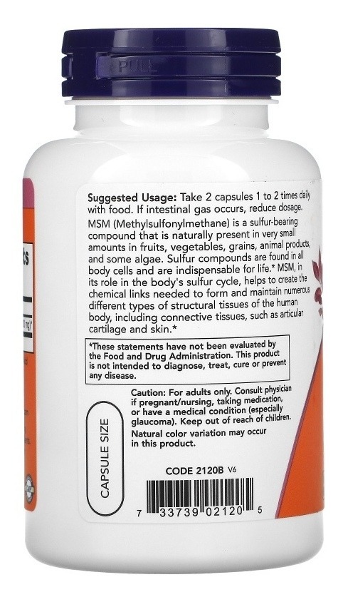 Msm Enxôfre Orgânico Importado Usa 1000 Mg - 120 Capsulas - Imagem 4