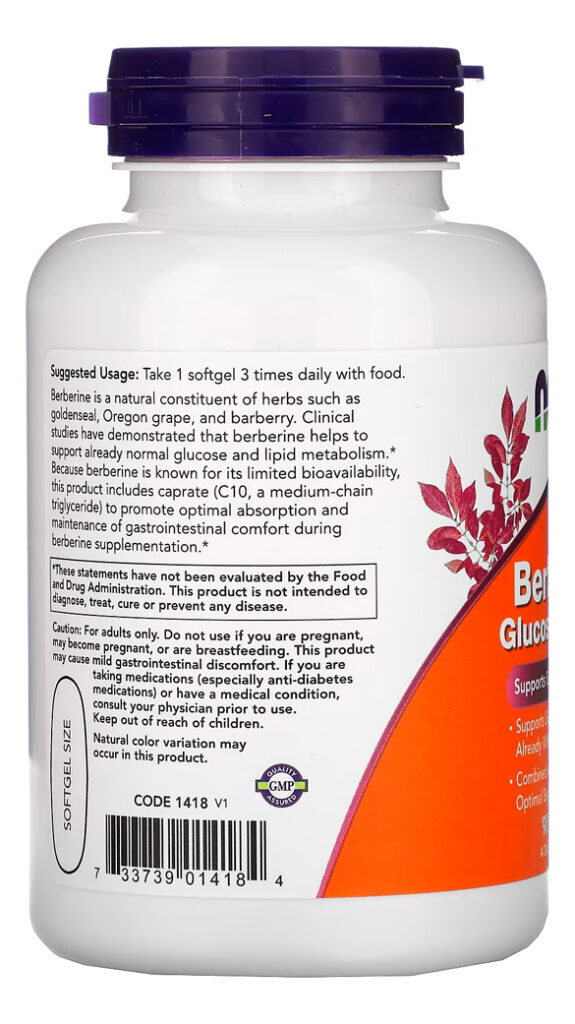 Now Foods Berberina Support Glicose 90 Soft - Imagem 2