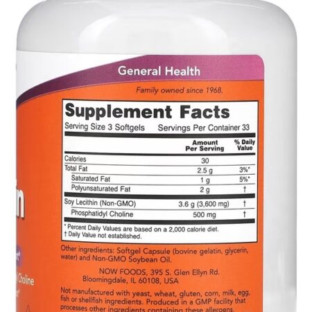 Lecitina Lecithin 1200mg Now Foods 100cap Softgels Importado - Imagem 2