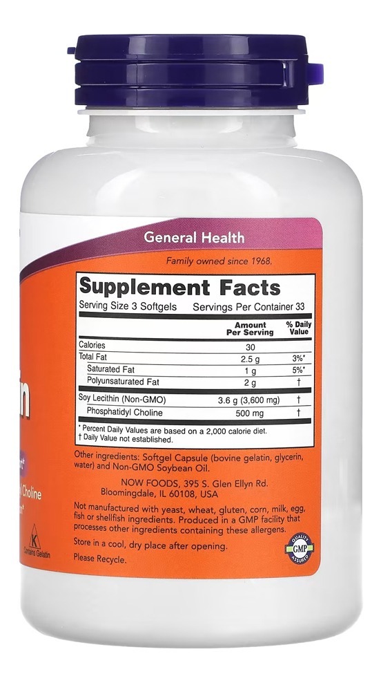 Lecitina Lecithin 1200mg Now Foods 100cap Softgels Importado - Imagem 2