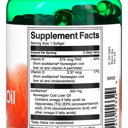 Óleo De Fígado Bacalhau 350mg Swanson 250 Soft Importado 4un - Imagem 4