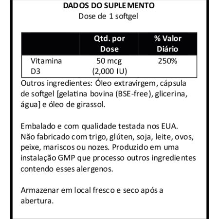 Vitamina D3 2000 Iu Alta Potência Now Foods 120softgls - Imagem 5