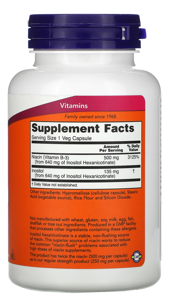 Niacina 500 Mg Força Dupla Now Foods 90cáps Importado 5un - Imagem 3