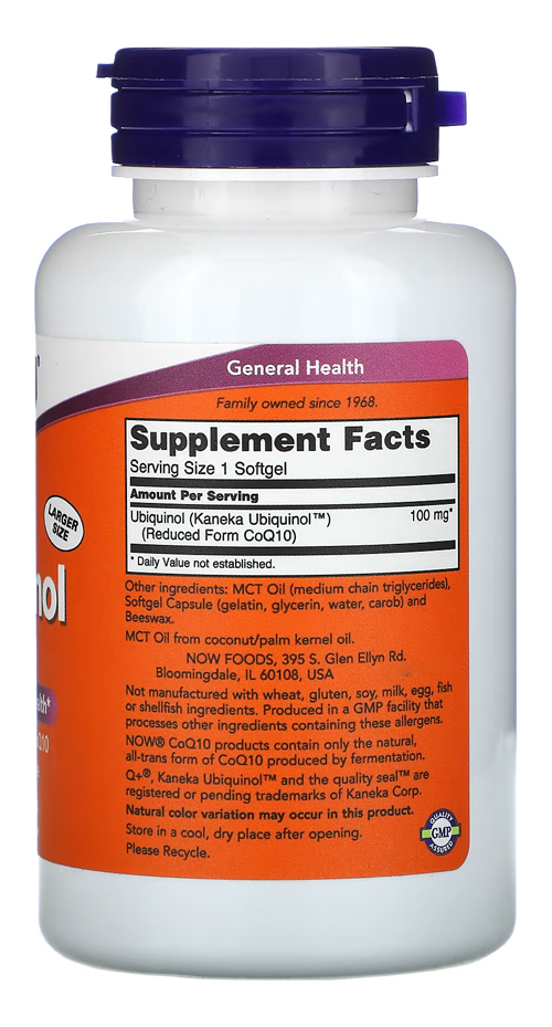 Ubiquinol 100mg Now Foods Forma Coq10 Ativa 120 Softgels 2un - Imagem 3