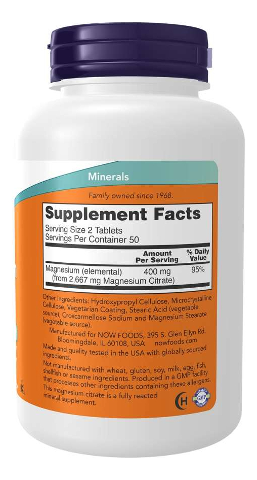 Citrato De Magnésio 200mg 250 Comprimidos Now Foods - Imagem 2