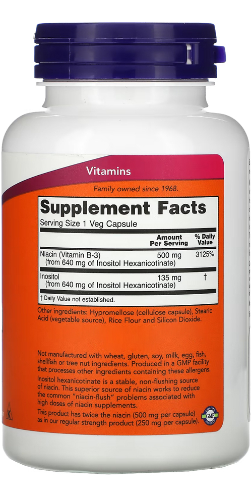 Niacina 500 Mg Força Dupla Now Foods 90 Veg Caps Importado - Imagem 3