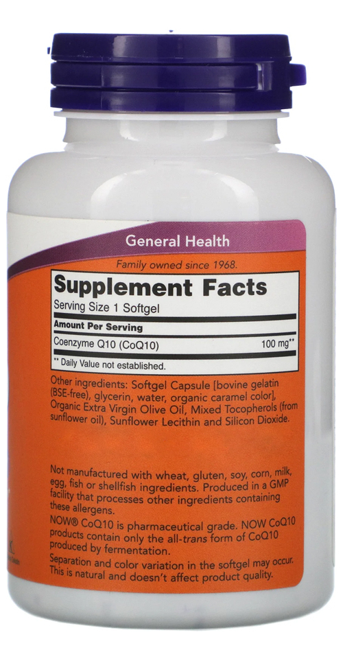 Now Foods Coenzima Coq10 100mg 150 Softgels Eua/usa - Imagem 2