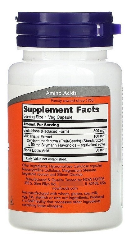 Glutationa 500mg Now Foods Glutathione 30 Veg Caps Sabor Without Flavor - Imagem 2