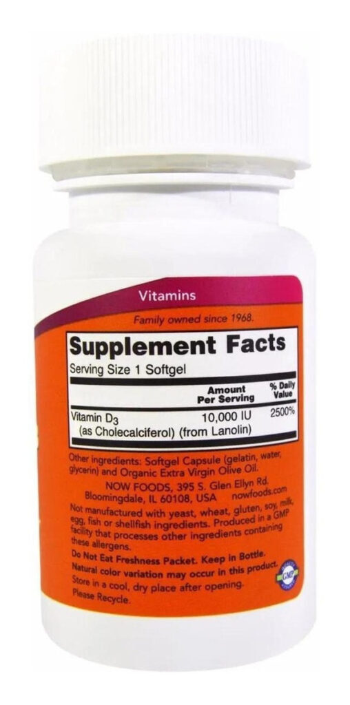 Vitamina D3 10000 Ui Now Foods 240 Cápsulas De Gel - Imagem 2