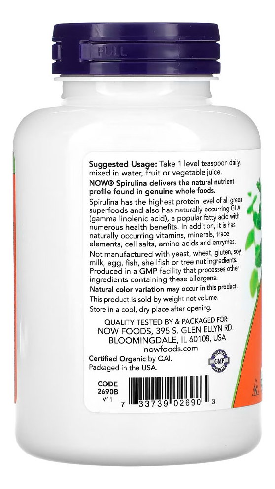 Spirulina Em Pó Now Foods 113g Orgânico Importado - Imagem 2