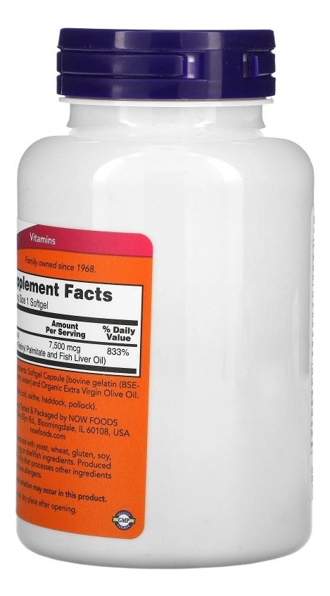 Now Foods Vitamina A 25.000 Ui 250cáps Softgel Importada - Imagem 2