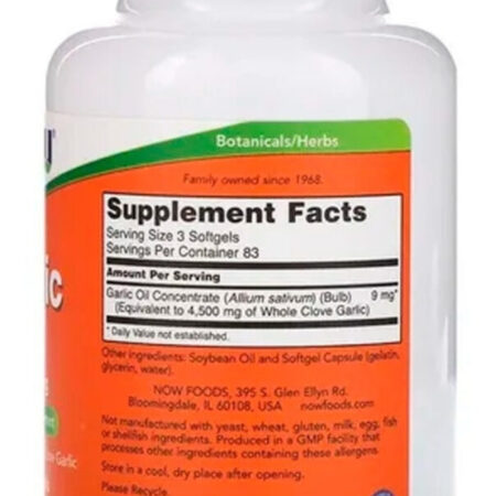 Óleo De Alho 1500 Mg Now Foods 250 Caps Garlic Oil Importado Sabor Original - Imagem 2