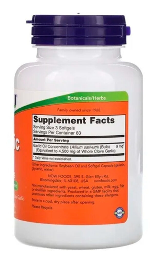 Óleo De Alho 1500 Mg Now Foods 250 Caps Garlic Oil Importado Sabor Original - Imagem 2