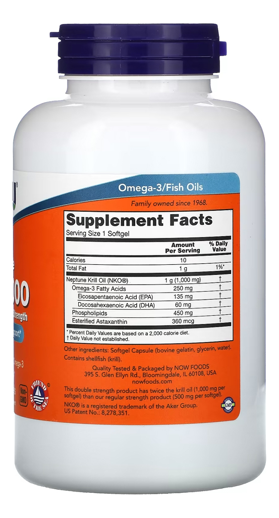 Óleo Krill 1000mg Dupla Força 120sft Importado 2un Now Foods