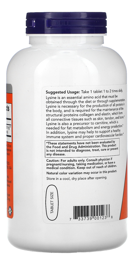 L-lysine Now Foods 1000mg L-lisina 250 Tabs Importado 3un - Imagem 4