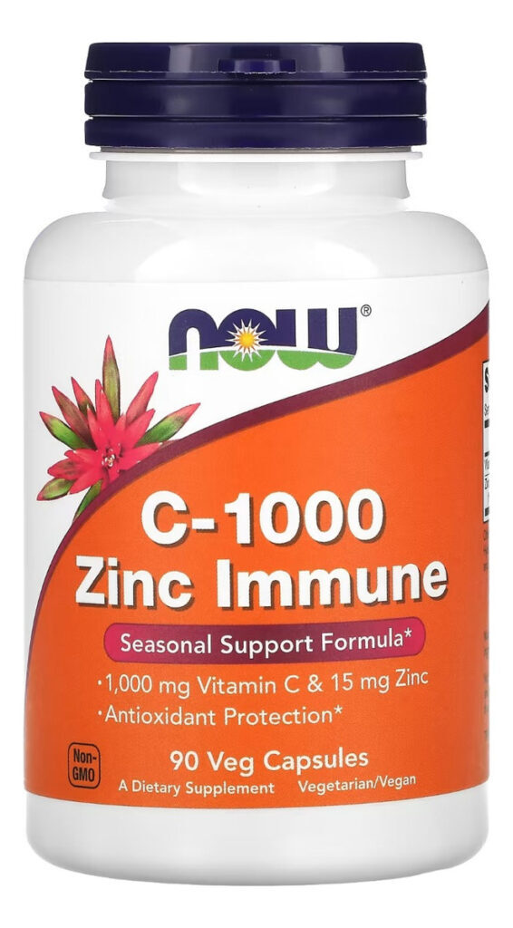 Vitamina C 1000 Zinco Imune 90 Cáps Now Foods 1000mg S/sabor