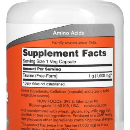 Taurine 1000mg Força Dupla 100 Cápsulas Taurina - Now Foods - Imagem 2